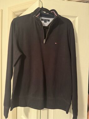 Tommy Hilfiger Men's Black Half-Zip Pullover with Flag Logo